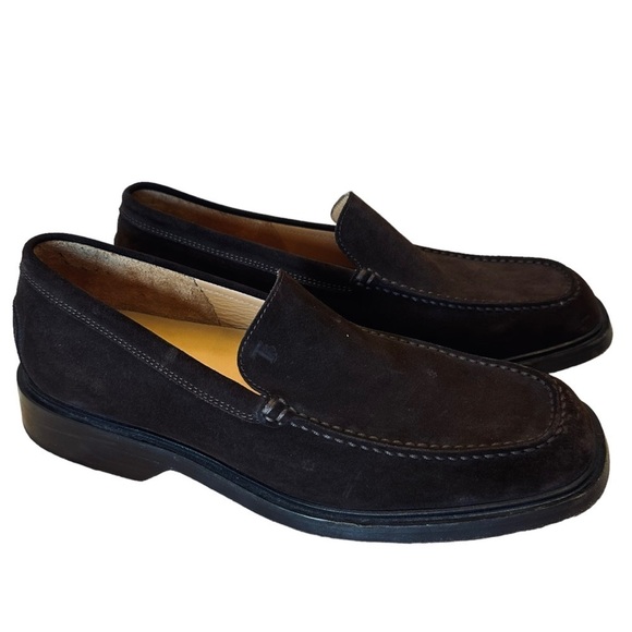 ✌️OUT✌️TOD'S Driving Shoes Brown Suede Leather Men’s 9.5 Loafers Square Toe - Picture 11 of 13